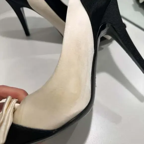 J.Crew Black Cream Two-Tone Stiletto Heel Bow Pointed Toe Pumps 8.5 - Picture 9 of 12